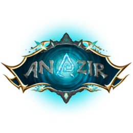 Anazir symbol: shield with golden borders and a blue background, featuring the word 'Anazir' and the letter 'A' in the center, representing the game's logo